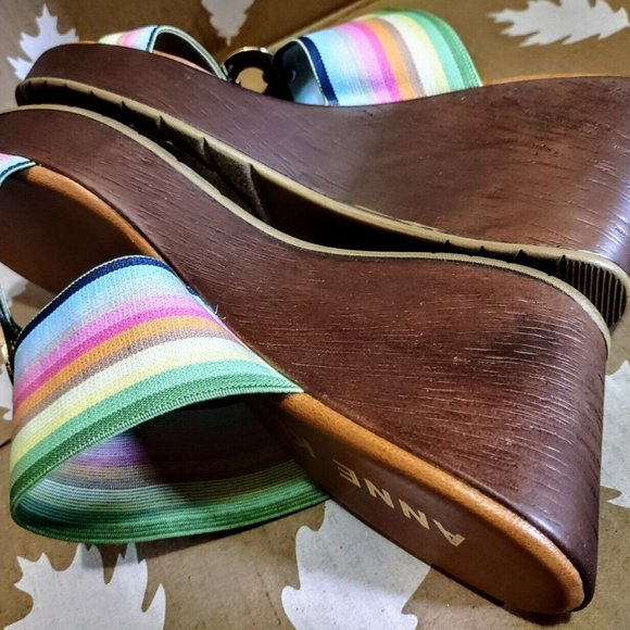 Anne Klein "Hadya" Slip On Wedge Sandal Striped Slide Heel sz 9 ~LN, Hardly Worn - Picture 5 of 10